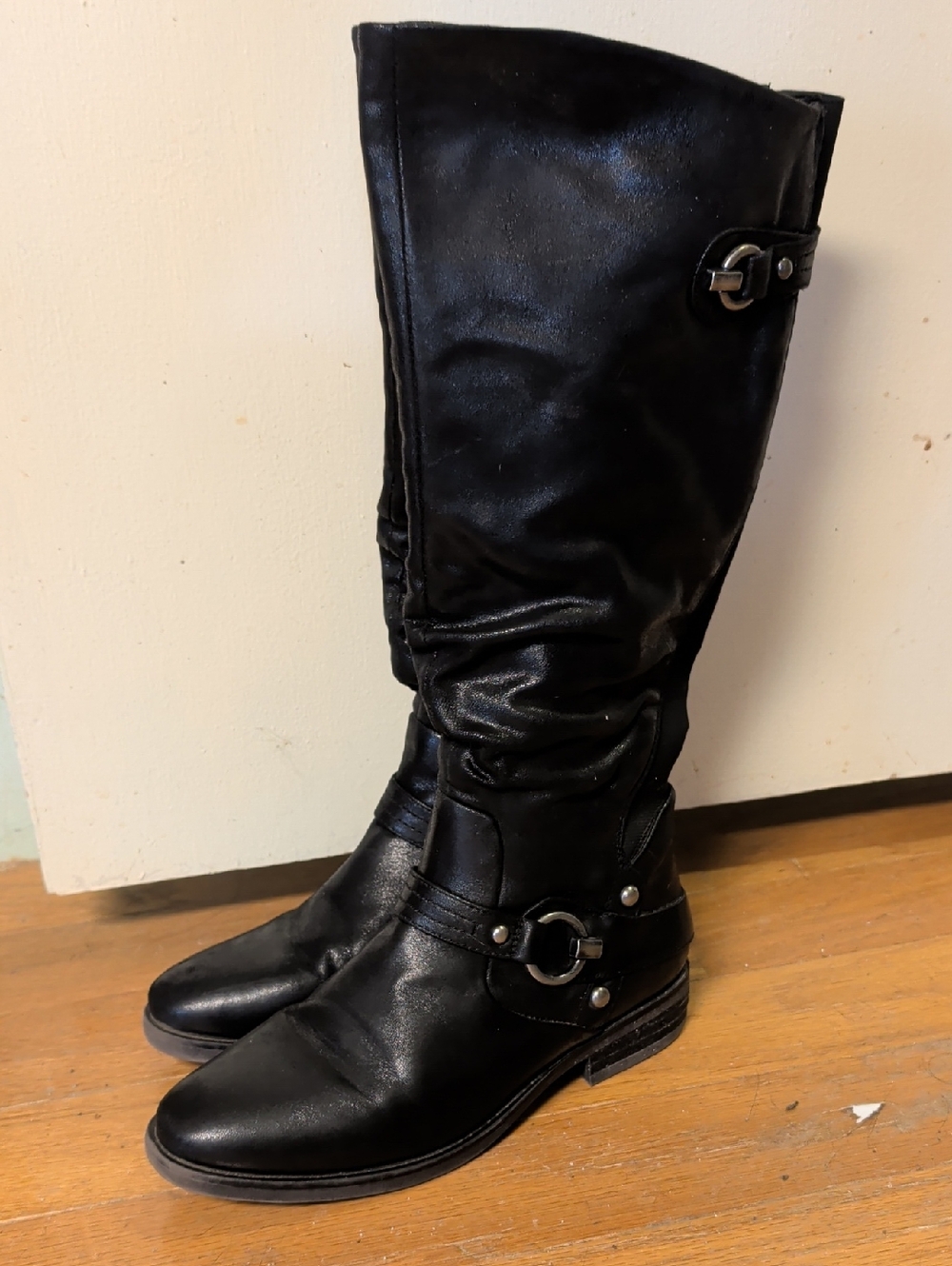 BareTraps Black Over-the-Knee Riding Boots with Buckle Detail